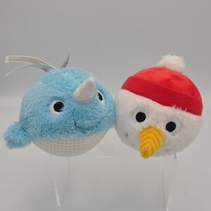 Scentsy Bitty Buddy Snowman and Narwal Scented Plush Cranberry Ball Head 4.5" 2c
